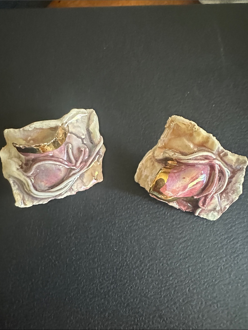 LACOMBE VANTAGE UNIQUE PORCELAIN HAND PAINTED EARRINGS /PINK & GOLD